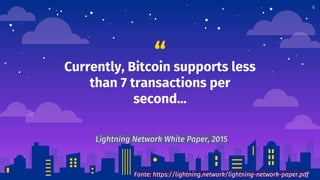 “Currently, Bitcoin supports less
than 7 transactions per
second...
6
Lightning Network White Paper, 2015
Fonte: https://lightning.network/lightning-network-paper.pdf
 
