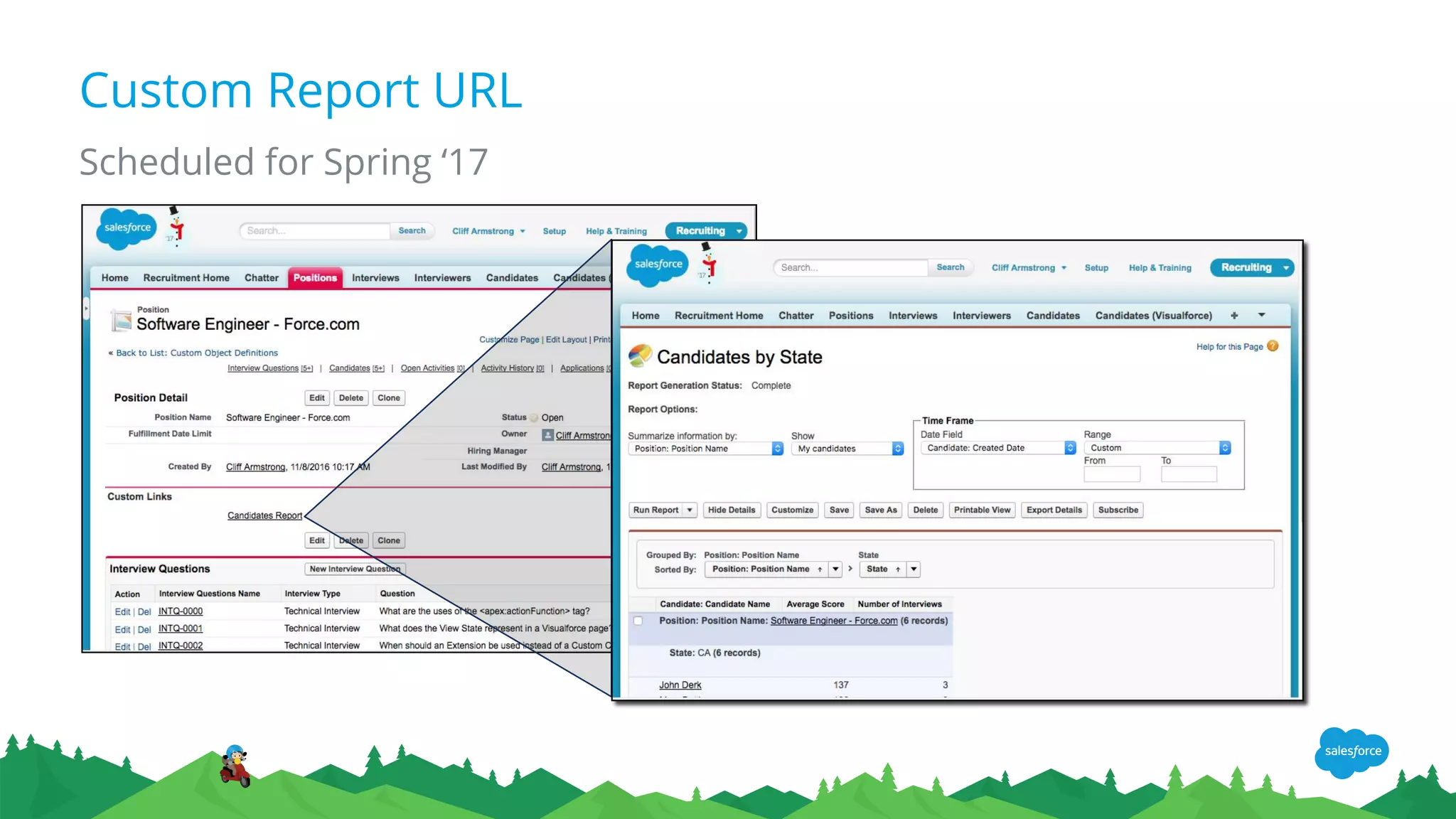 Custom Report URL
Scheduled for Spring ‘17
 