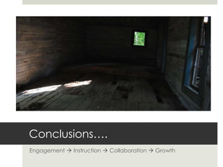 Instruction Outcomes	From the student perspectivePrint and Digital Resource   Discovery  Familiarity with an Additional    Library Service Point Resources for Graded ProjectLandscape cues in the ArchivesInterested in learning more about Landscape Use in Rosenwald Schools via George Washington Carver and TuskegeeTeaching gardens, farm plots, sports fields and other recreational spaces…