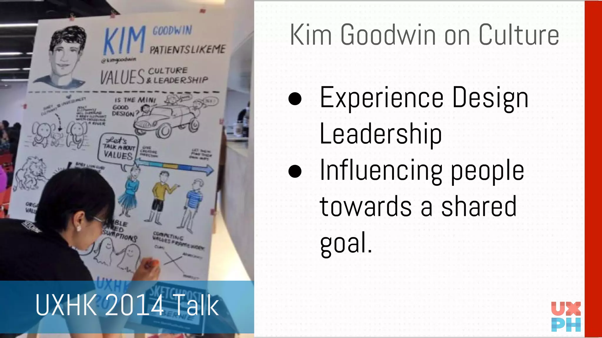 ● Experience Design
Leadership
● Influencing people
towards a shared
goal.
Kim Goodwin on Culture
UXHK 2014 Talk