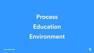 @ALANSTAIRS
Process
Environment
Education
 