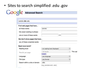 Sites to search simplified .edu .gov