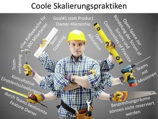 Coole Skalierungspraktiken

Teamverløtung

Goal#1 statt Product
Owner-Hierarchie

 