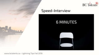 www.bctalents.ca - Lightning Tips Fall 2018
6 MINUTES
Speed-Interview
 