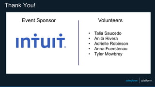 Thank You!
• Talia Saucedo
• Anita Rivera
• Adrielle Robinson
• Anna Fuerstenau
• Tyler Mowbrey
Event Sponsor Volunteers
 