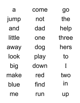 Kindergarten   High Frequency Words 