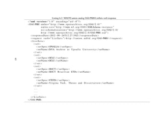 6.2.4 Benchmarks
A series of performance benchmarks were conducted on some typical DL services, in order to
assess the overall performance of the architecture.
The purpose of the performance experiments was to evaluate the performance and scalability of
collections as the workload—in relation to collection size—was increased. The performance ex-
periments were carried out on the following list of services,—with the exception of indexing—
derived from a transaction log analysis of a production digital library system6—a subject reposi-
tory running EPrints 2.1.1.
Item ingestion
Full-text search
Indexing operations
OAI-PMH data provider
Feed generation
The series of experiments were designed speciﬁcally to determine the break-even points at which
performance and scalability drastically degrades. Nielsen’s three important limits for response
times (Nielsen, 1993) were used as a basis for determining desirable response times for varying
workloads.
The detailed descriptions of the experiments conducted on the services/aspects now follows.
Item ingestion
The ingestion process for a typical DLS in part involves importation of metadata associated with the
bitstreams being ingested. The purpose of experiments conducted for this aspect was to determine
the relative ingestion performance of metadata records, in terms of response time, with varying
workload sizes.
Experiment: Item ingestion response time This experiment was aimed at assessing the inges-
tion response time for the 15 workloads.
Methodology A single record was randomly harvested from the OCLC setSpec7, using
datestamp-based selective harvesting (Lagoze et al., 2002b), in order to harvest records that were
created, deleted, or modiﬁed after the initial bulk harvesting described in Section 6.2.2. The sec-
ond and third-level container objects were then created in advance, for workloads in which the
container objects in question were not present, to isolate the latency that would result from creat-
ing missing containers. The ingestion process was then simulated through a script that read the
record to be ingested and wrote the contents of the record to each of the 15 workload collections.
The times taken to successfully write the record to disk were then noted.
6http://pubs.cs.uct.ac.za
7The OCLC setSpec was common to all the 15 workloads
63
 