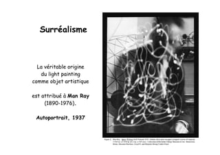La véritable origine
du light painting
comme objet artistique
est attribué à Man Ray
(1890-1976).
Autoportrait, 1937
Surréalisme
 