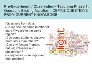 Pre-Experiment / Observation– Teaching Phase 1:
Questions Eliciting Activities – DEFINE QUESTIONS
FROM CURRENT KNOWLEDGE
●...