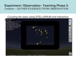 Experiment / Observation– Teaching Phase 3:
Creation – GATHER EVIDENCE FROM OBSERVATION
Counting the stars using STELLARIU...