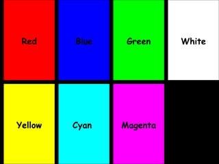 Red
Magenta
White
Yellow
Blue Green
Cyan
 