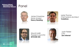 P R E S E N T E D B Y :
@LIGHT_READING #CNGEUROPE
Mounir Ladki
President and CTO
MYCOM OSI
James Crawshaw
Senior Analyst
Heavy Reading
Justin Fielder
CTO
Zen Internet
Lester Thomas
Chief Systems Architect
Vodafone
Panel
 
