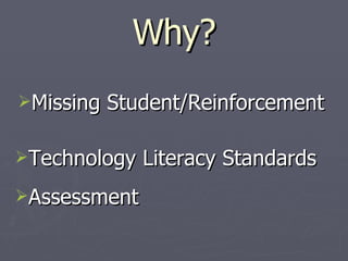 Why? Missing Student/Reinforcement Assessment Technology Literacy Standards 