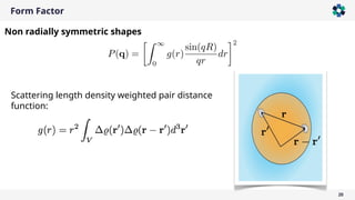 Form Factor
20
Non radially symmetric shapes
Scattering length density weighted pair distance
function:
 