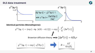 DLS data treatment
37
Identical particles (Monodisperse):
Brownian diffusion theory
 