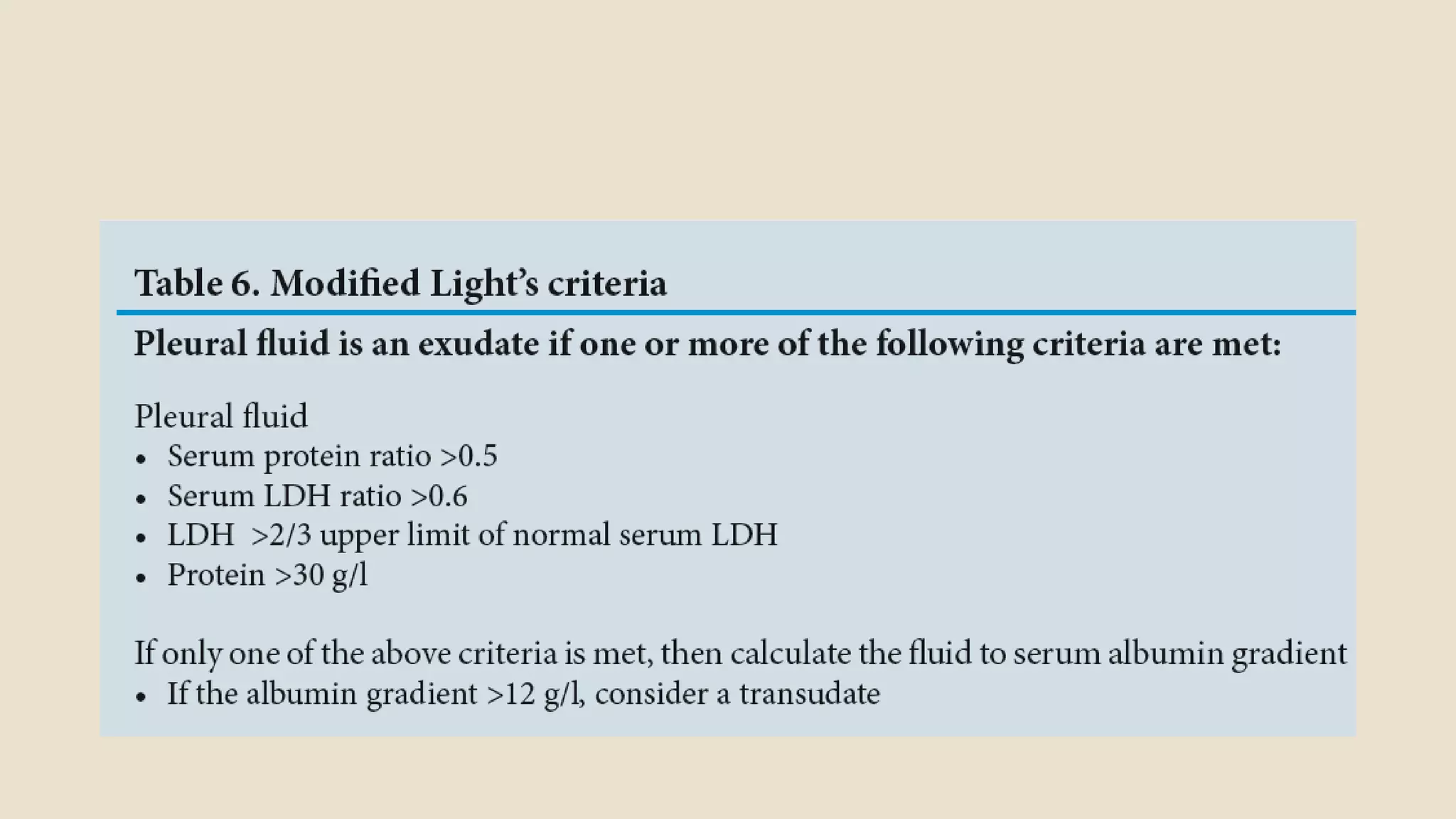 Lights criteria pleural diseases PPT