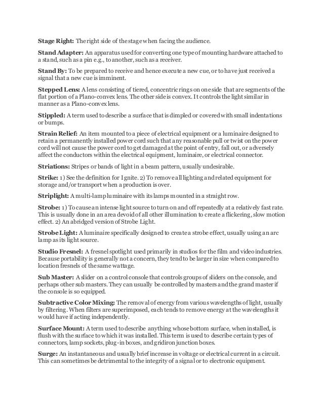 Light & sound glossary of theatrical lighting terminology