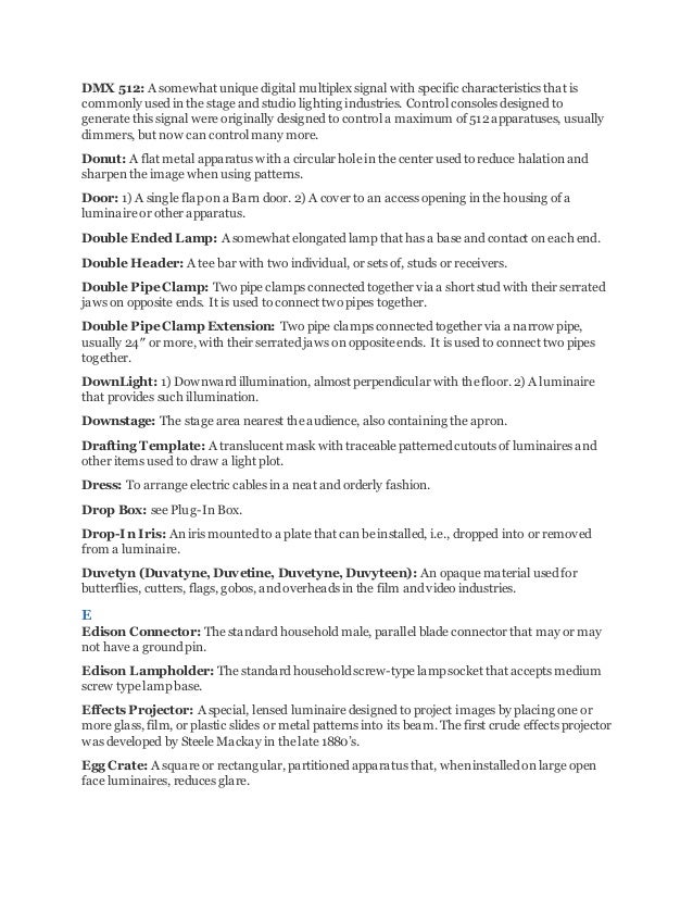 Light & sound glossary of theatrical lighting terminology