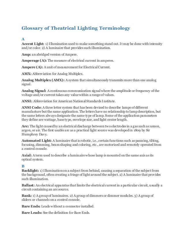 Light and Sound Glossary of theatrical lighting