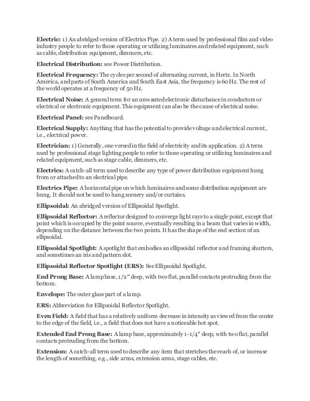 Light and Sound Glossary of theatrical lighting