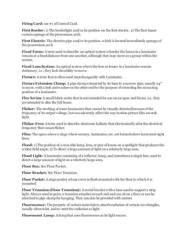 Light and Sound Glossary of theatrical lighting