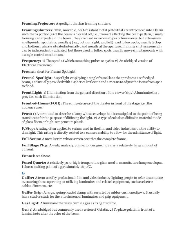 Light and Sound Glossary of theatrical lighting