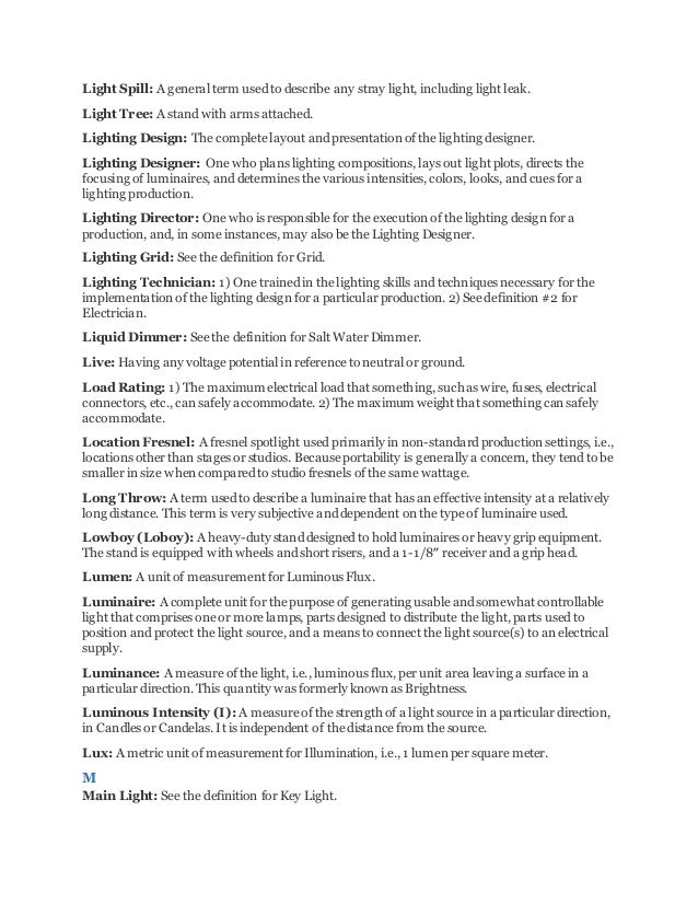 Light and Sound Glossary of theatrical lighting