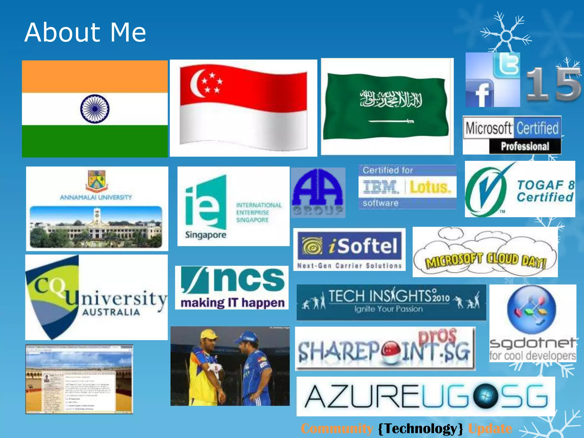 About Me




           Community {Technology} Update
 