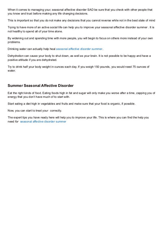 Seasonal Affective Disorder Summer Summer Sad