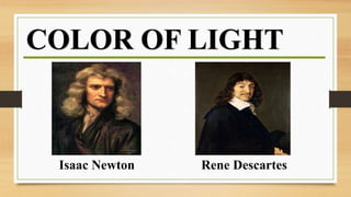 COLOR OF LIGHT
Isaac Newton Rene Descartes
 