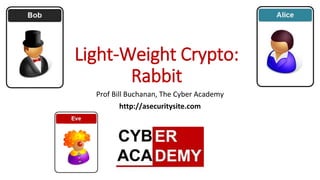 Light-Weight Crypto:
Rabbit
Prof Bill Buchanan, The Cyber Academy
http://asecuritysite.com
 