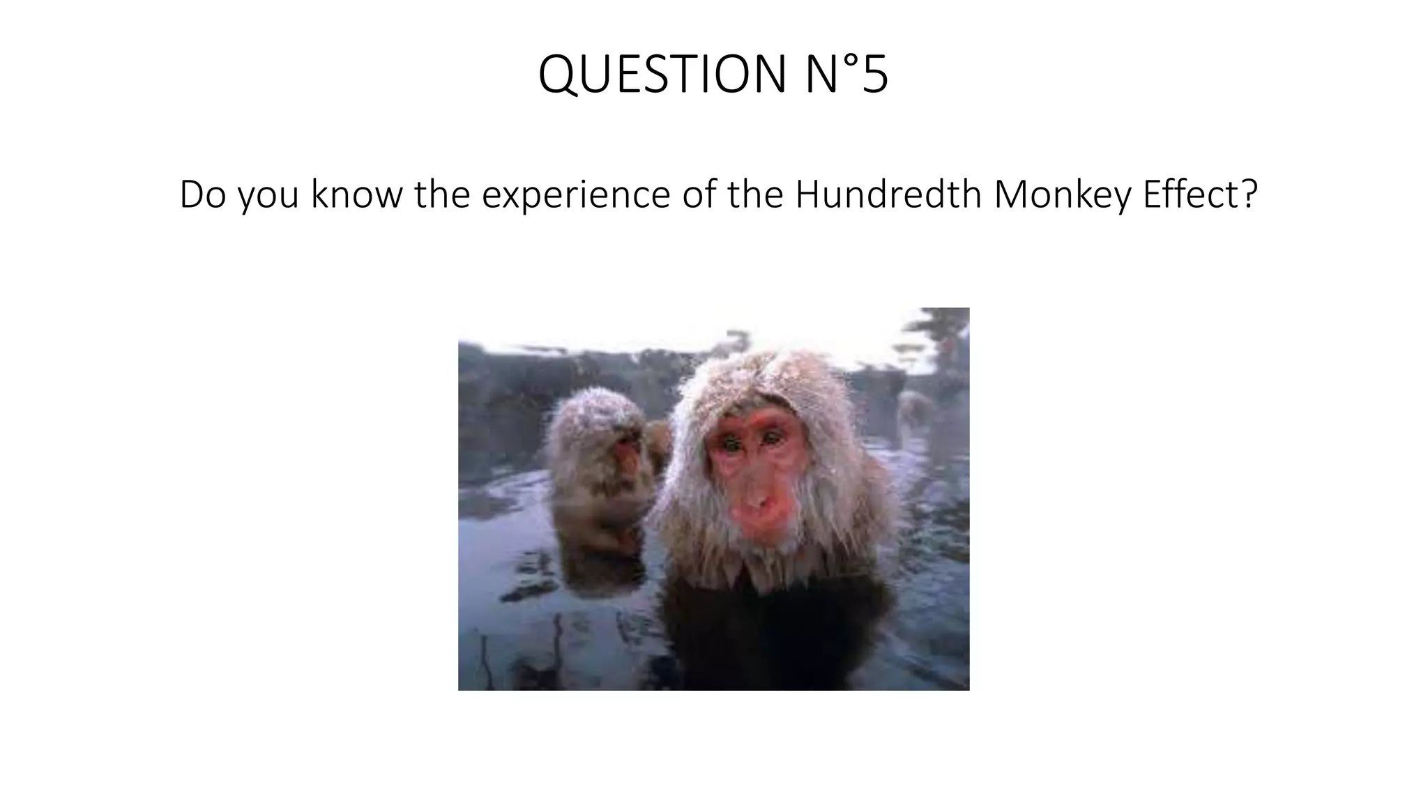 QUESTION N°5
Do you know the experience of the Hundredth Monkey Effect?
 