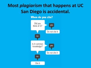 Most plagiarism that happens at UC
San Diego is accidental.
 