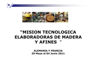 “MISION TECNOLOGICA
ELABORADORAS DE MADERA
Y AFINES ”
ALEMANIA Y FRANCIA
29 Mayo al 04 Junio 2011
 
