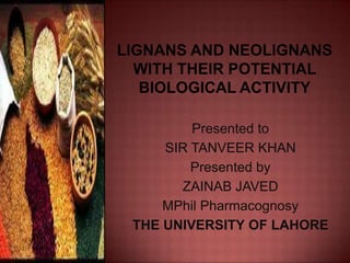 Presented to
SIR TANVEER KHAN
Presented by
ZAINAB JAVED
MPhil Pharmacognosy
THE UNIVERSITY OF LAHORE

 