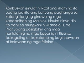 Liham ni rizal sa mga kabataang dalaga ng malolos | PPTX