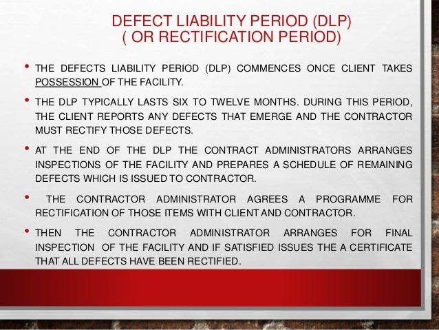 defect liability period in malay