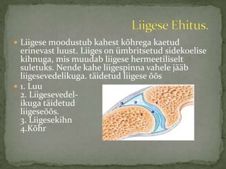Liigese moodustub kahest kõhrega kaetud erinevast luust. Liiges on ümbritsetud sidekoelise kihnuga, mis muudab liigese hermeetiliselt suletuks. Nende kahe liigespinna vahele jääb liigesevedelikuga. täidetud liigese õõs1. Luu2. Liigesevedel-ikuga täidetudliigeseõõs.3. Liigesekihn4.KõhrLiigese Ehitus.