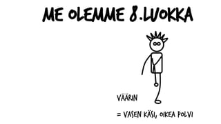 Me olemme 8.luokka
VÄÄRIN
= VASEN käsi, OIKEA polvi
 