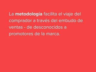 La metodología facilita el viaje del
comprador a través del embudo de
ventas - de desconocidos a
promotores de la marca.
 