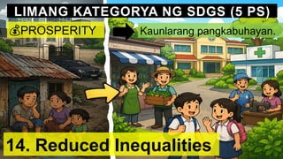 LIMANG KATEGORYA NG SDGS (5 PS)
💰PROSPERITY Kaunlarang pangkabuhayan.
14. Reduced Inequalities
 