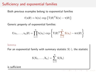Illustrations 
Multinomial M(n; p1, . . . , pk) distribution 
f(xjp) = 
 
n 
x1    xk 
 
px1 
1    pxk 
k 
@=@pi log f(xjp) = xi=pi - xk=pk 
@2=@pi@pj log f(xjp) = -xk=p2 
k 
@2=@p2i 
log f(xjp) = -xi=p2i 
- xk=p2 
k 
Hence 
I(p) = n 
0 
1=p1 + 1=pk    1=pk 
BBB@ 
1=pk    1=pk 
. . . 
1=pk    1=pk-1 + 1=pk 
1 
CCCA 
 