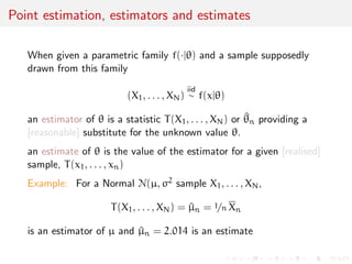 Properties 
Additive features translating as accumulation of information: 
if X and Y are independent, IX() + IY() = I(X,Y)() 
IX1,...,Xn() = nIX1() 
if X = T(Y) and Y = S(X), IX() = IY() 
if X = T(Y), IX() 6 IY() 
If  = 	() is a bijective transform, change of parameterisation: 
I() = 
 