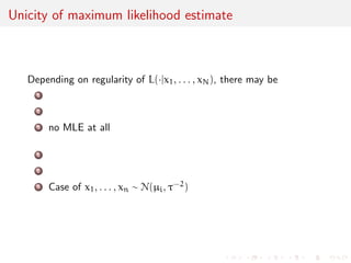 Suciency 
What if a transform of the sample 
S(X1, . . . ,Xn) 
contains all the information, i.e. 
I(X1,...,Xn)() = IS(X1,...,Xn)() 
uniformly in ? 
In this case S() is called a sucient statistic [because it is 
sucient to know the value of S(x1, . . . , xn) to get complete 
information] 
A statistic is an arbitrary transform of the data X1, . . . ,Xn 
 
