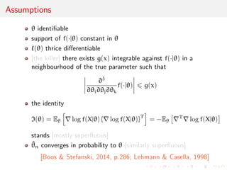 Pitman-Koopman-Darmois characterisation 
If X1, . . . ,Xn are iid random variables from a density 
f(j) whose support does not depend on  and verifying 
the property that there exists an integer n0 such that, for 
n  n0, there is a sucient statistic S(X1, . . . ,Xn) with 
 