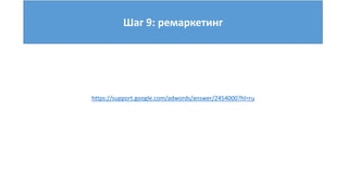 Шаг 9: ремаркетинг
https://support.google.com/adwords/answer/2454000?hl=ru
 