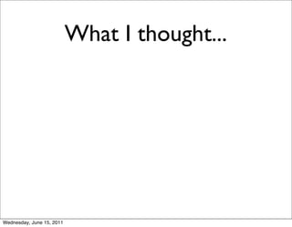 What I thought...




Wednesday, June 15, 2011
 