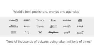 Tens of thousands of quizzes being taken millions of times
World’s best publishers, brands and agencies
 