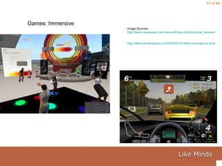 Games: Immersive Image Sources:  http://www.neoseeker.com/Games/Products/Xbox/total_immersion_racing/   http://allvirtual.wordpress.com/2009/07/01/the-convergence-of-physical-events-and-virtual-events/   