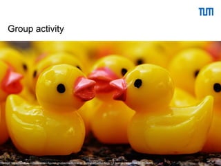 32Dorothea Lemke (TUM) | University Library
Group activity
Image: https://pixabay.com/de/enten-figuren-gruppe-niedlich-süß/, published under CC0 1.0 license [Accessed 30.01.2017]
 